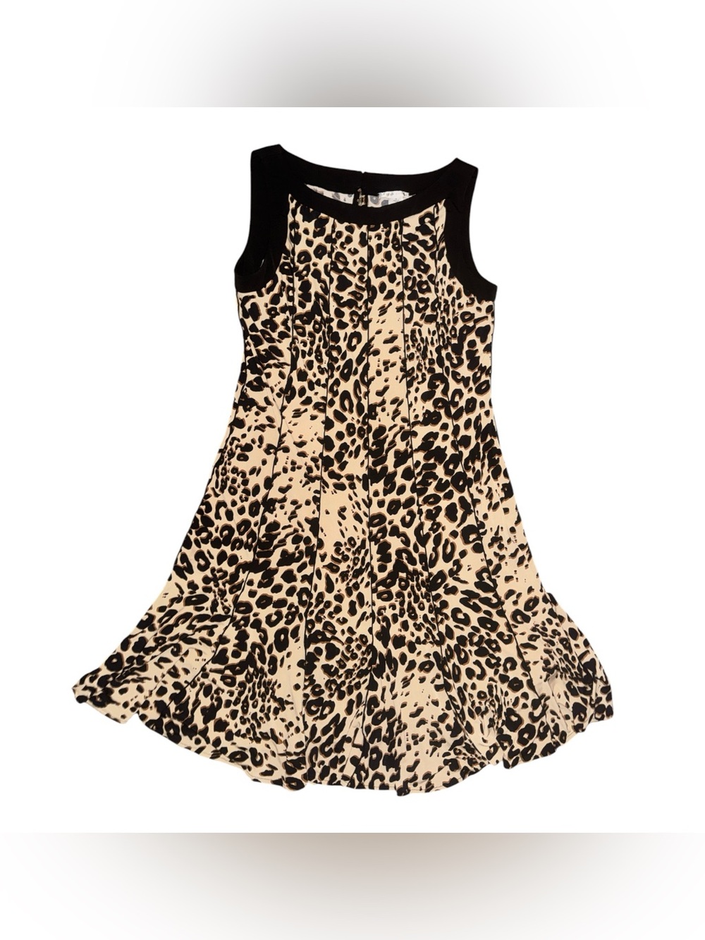 Sandra Darren Black and Cream Leopard-Print Women’s Size 16 Midi Dress Cheetah